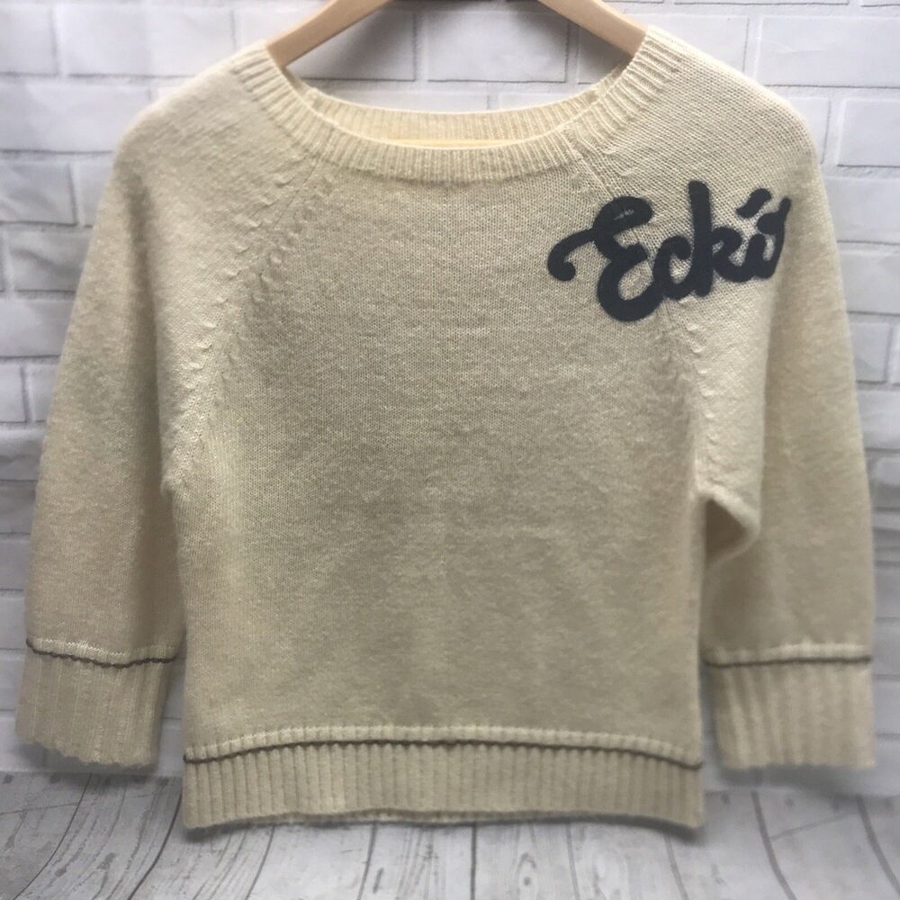 ecko red Junior Sweater XL Pullover Long Sleeve Cream Crop Sleeve Y2K